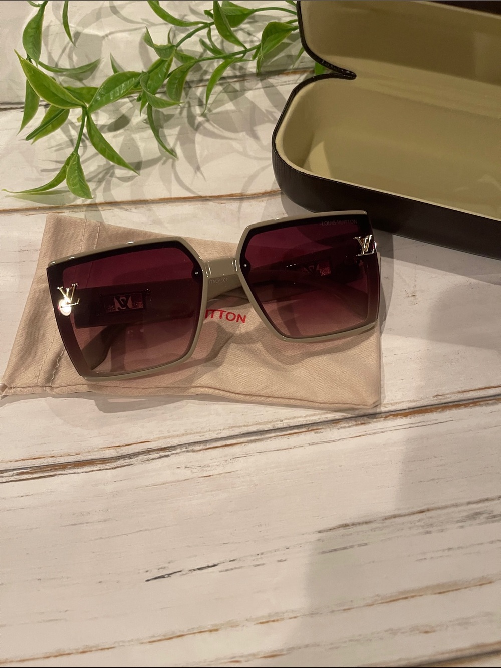New never worn Brown Monogram and Gray Frame Sunglasses with Gold Accents